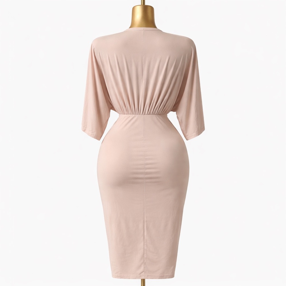 Fashion Nova Beige Knot-Front Midi Dress - Picture 2 of 2